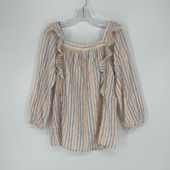 Chaps Pastel Stripe Ruffle Top Size Medium - Picture 2 of 5